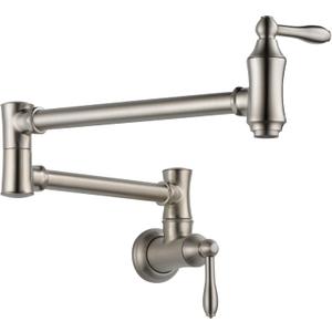 Delta Brushed Nickel Traditional Pot Filler Kitchen Faucet, Wall Mount Kitchen Faucet, Stainless 1177LF-SS