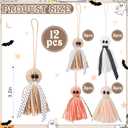 Breling 12 Pcs Boho Halloween Decor Ghost Hanging Ornament 3.2 Inch Small Ghosts Halloween Tree Ornaments for Holiday Party Yard Tree Decor