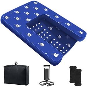 Inflatable Dock Platform, Dog Boat Ramp Floating Non-Slip Oxford and PVC with Water Ramp for Dogs Pool, Dock, Lake,Boat, with Traction Rope, Inflation Pump (4.5ft x 3ft x 6in) Light Blue
