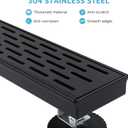 24 Inch Linear Shower Drain Matte Black, Rectangular Shower Floor Drain Kit 304 Stainless Steel, Removable Brick Pattern Grate, Hair Catcher, Leveling Feet