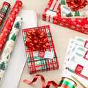 Hallmark Rustic Red and Green Christmas Wrapping Paper Set (90 sq. ft. ttl, 10 Bows, 4 Ribbon Colors, 40 Gift Tag Stickers) Snowflakes, Trees, Plaid, Ensemble