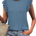 KIRUNDO Womens Summer Tops 2025 Trendy Ruffle Cap Sleeve Casual T Shirts Crewneck Basic Tee Cute Blouses Clothing(Light Blue, X-Large)