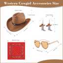 Cowgirl Outfits for Girls Kids 6 Pcs Western Costume Accessories Cowboy Hat Fringe Vest Earring for Halloween Party (L)
