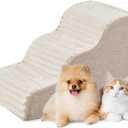 Laojin Balhen Dog Stairs for Small Dogs & Cats 15.7" H, High Density Foam Dog Steps Ramp for Couch Sofa and Chair, Pet Stairs with Non-Slip Bottom and Remove Washable Cover, 3-Step Pet Steps, Beige