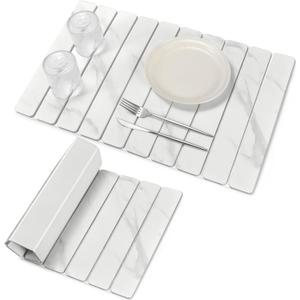 Large Stone Dish Drying Mats for Kitchen Counter, 24"(L)16"(W) Fast Drying Collapsible Dish Drying Mat, Eco-Friendly Absorbent Diatomaceous Earth Mats for Dishes Bottles Cups, Marble-Pattern
