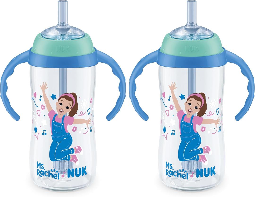 NUK First Choice Ms. Rachel Learner Straw Sippy Cup, 10 oz. Baby and Toddler Cup with Straw, Spill Proof, 2 pack