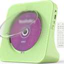 Desktop CD Player with Speakers, Bluetooth, FM Radio, Remote, USB/AUX, Wall-Mountable or Tabletop, AC Powered, Green
