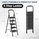 5 Step Ladder, Folding Step Stools with Safe-Lock Design & Handrail, Step Stool Foldable with Anti-Slip Pedal and Feet, Sturdy Steel Ladder for Multi-Purpose, 800lb, Black