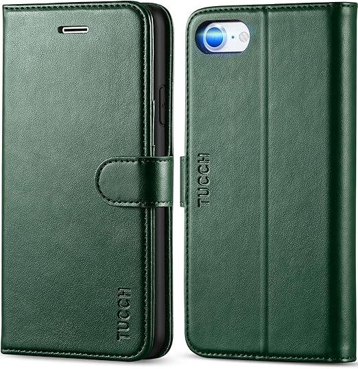 TUCCH Wallet Case for iPhone SE 2025/SE 2020/iPhone 8/7, PU Leather Folio with Stand Card Slot Magnetic Closure Flip Cover [TPU Interior Case] Compatible with iPhone SE 3/SE2/8/7, Midnight Green