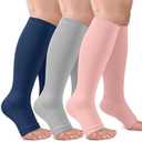 3 Pack Copper Compression Socks for Women & Men, 20-30mmHg Open Toe Knee High Stockings for Circulation Support Size 2XL