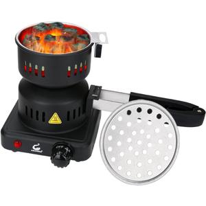 ETL Approved Charcoal Starter - Coal Burner Hot Plate Electric Stove Coconut Starter with Stainless Detachable Tongs, 4.9Ft Longer Cords, 600W Faster Heating for BBQ Kitchen etc.