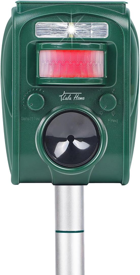 Lulu Home 2 Packs Ultrasonic Animal Repeller, Weatherproof Solar Powered Rodent Repeller with Motion Activated Flashing LED Light, Repel Dogs, Cat, Squirrels, Raccoon, Rabbit, Fox & More