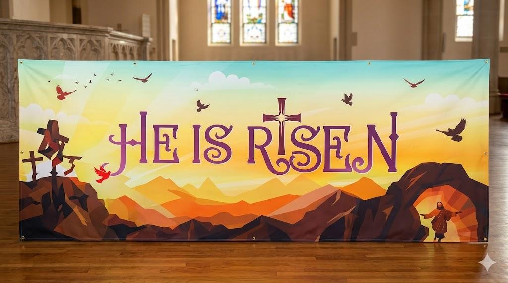 7x11ft Easter Jesus Backdrop He is Risen Banner Background Resurrection Background for Easter Day Celebration Party Decor Banner Photo Props for Home 261  flag
