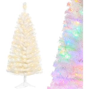 Pre-Lit Artificial Christmas Tree, Warm White Lights, Colorful Lights, Includes Stand, 4 feet (White)
