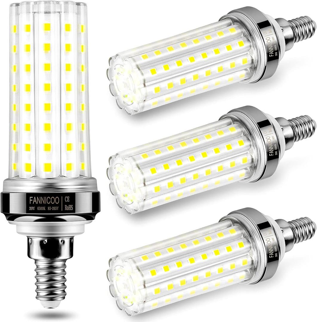FanNicoo E12 LED Bulbs,20W LED Corn Light Bulb 150W Equivalent 2500 Lumen 6500K Cool Daylight White Non-dimmable LED Candelabra Bulbs Pack of 4