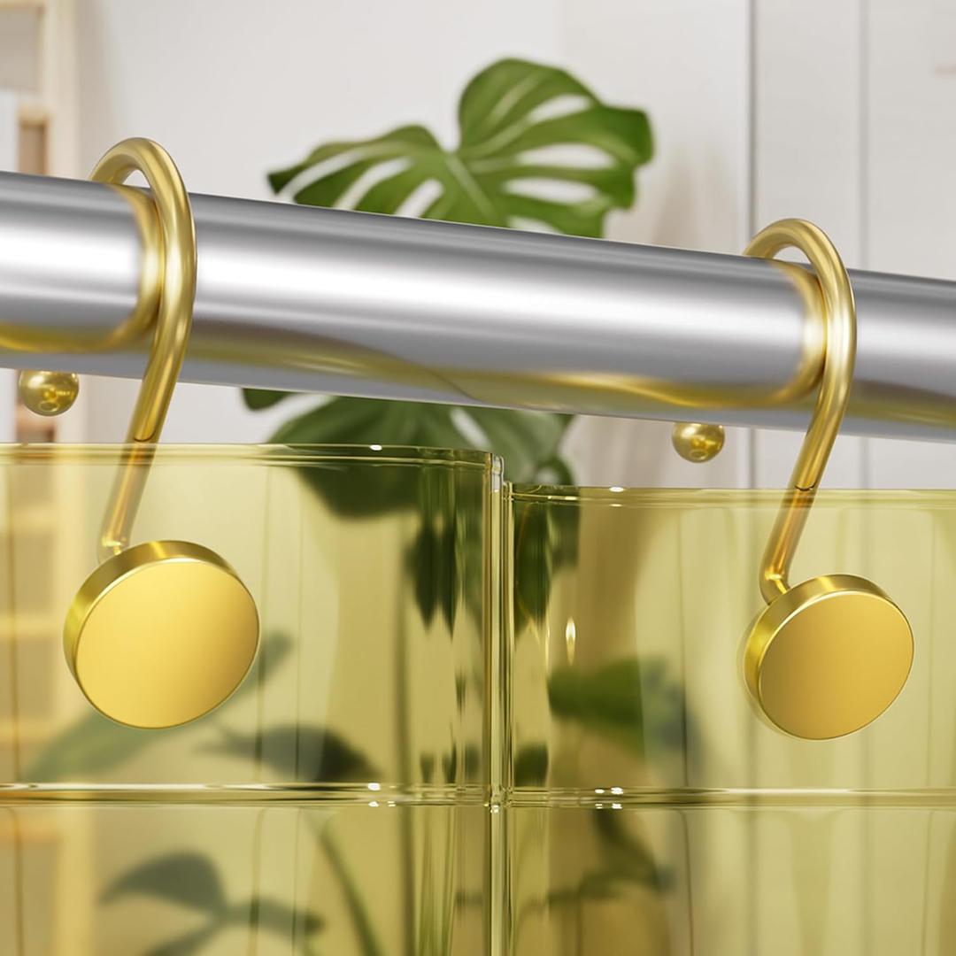 AmazerBath Gold Shower Curtain Hooks, Shower Curtain Rings Modern Decorative Shower Curtain Hooks Rust Proof Smooth Metal Shower Hooks for Shower Curtain Hangers Bathroom Shower Rod Hook, 12Pcs