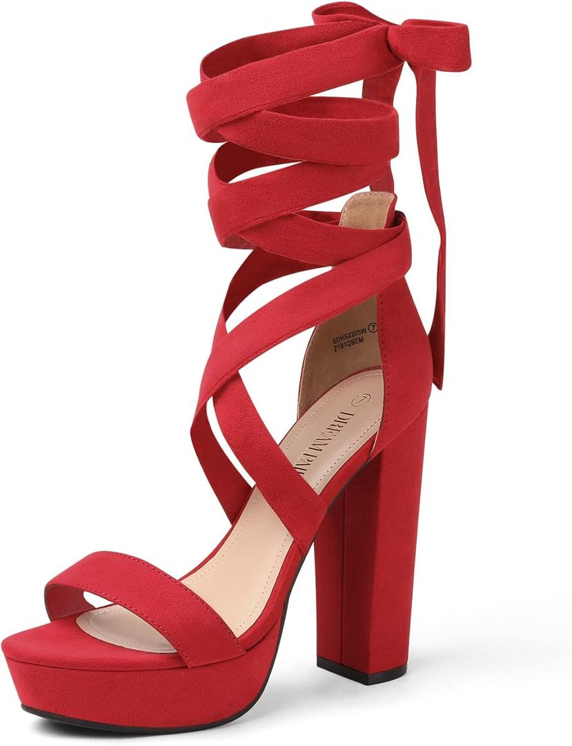 DREAM PAIRS High Heels Chunky Block Platform Heels for Women Strappy Gladiator Sexy Open Toe Heels Dressy Pumps Sandals (Red) 9