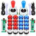 EG STARTS 2 Player Arcade Games DIY Kit Parts 2 Ellipse Oval Joystick Handles + 20 LED lit Arcade Buttons (Red & Blue Kit)