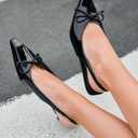 Coutgo Womens Slingback Kitten Low Heels Dress Shoes Closed Pointed Toe Bow Tie Slip on Office Work Pumps (Black)