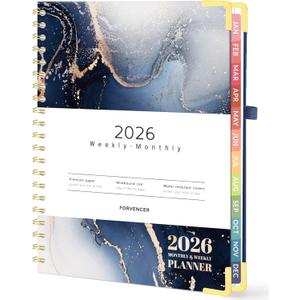 Forvencer 2026 Planner, Hardcover Calendar Planner Weekly and Monthly, Jan 2026 - Dec 2026, 8.5" x 11", Spiral Agenda Book with Tabs, Exquisite Daily Journal Organizer for Home School, Navy Marble