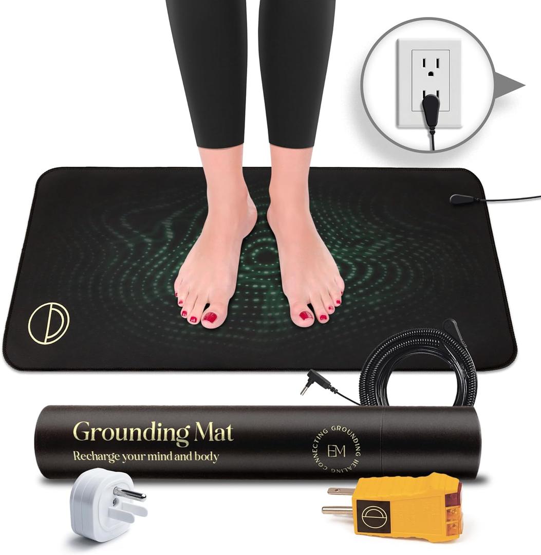 Grounding Mat for Feet (13x29in)  Earth Connected Wellness for Pain Relief, Muscle Tension & Relaxation  Travel Size Grounding Pad with Outlet Tester by Earth and Moon