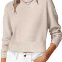 ANRABESS Women’s Long Sleeve Cropped Crew Neck Lightweight Fall Sweaters (Beige)