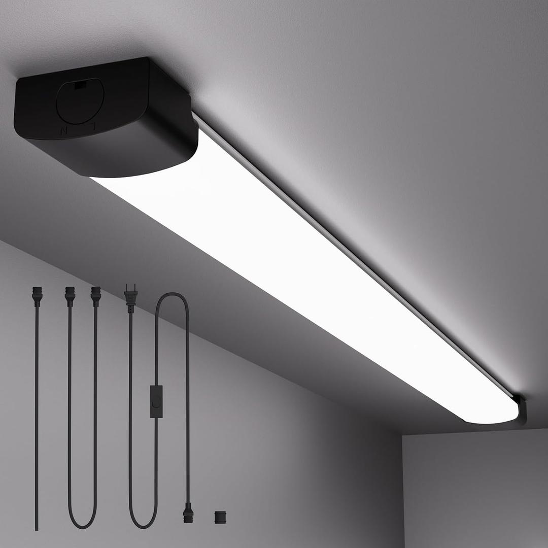 Plug in Light 4FT 5000K Linkable LED Tube Shop Closet Under-Cabinet Utility Lights, IP66 Waterproof, Overhead Ceiling Workbench Light, LED Light Bar for Room Office Garage Shop Bathroom, 4FT-1PCS/with plug