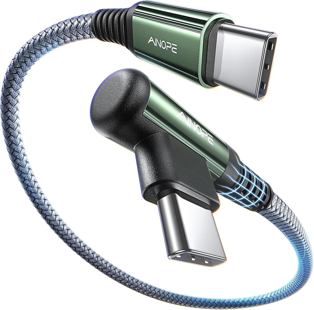 AINOPE Short USB C to USB C Cable 1.5FT 1 Pack 60W Fast Charging Nylon Braided Type C Cable for iPhone 15 Pro Max Plus Samsung Power Bank Travel Essentials (Grey)