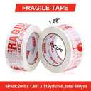 Fragile Tape Handle with Care Packing Tape 6 Rolls, Heavy Duty Shipping Box Sealing Tape with Dispenser, 2 Inch x 330 Feet (110 Yards) for Shipping and Moving Boxes