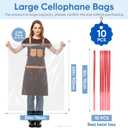 Extra Large Cellophane Gift Basket Bags 30x40 Inch, 2 Mil Thick OPP Wrapping Bags with Red Twist Ties, 10 Pack Clear Cellophane Bags for Large Gift Baskets, Holiday, Party, Event Packaging