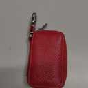 Buffway Car Key Chain Bag, Genuine Leather Car Keychain Coin Holder Metal Hook and Keyring Wallet Zipper Case for Auto Remote Key Fob - Cherry