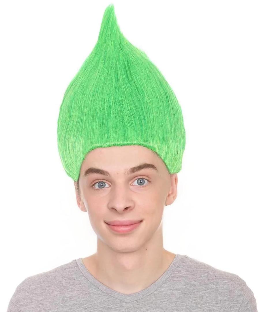 Unisex Adult Troll Wigs Collections | Synthetic Fiber Costume Wig for Men and Women | Capless Cap Halloween Colorful 80s Wigs | Trolls TV Movie Cosplay Costume Accessories - Green