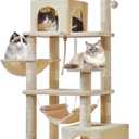 Taoqimiao Cat Tree, 71-Inch Cat Tree Cat Tower for Indoor Cats, Plush Multi-Level Cat Condo with 10 Scratching Posts, 2 Perches,Basket, 2 Caves, Hammock, 2 Pompoms, MS020M Beige (XXL (21 x17x71.7 Inches))