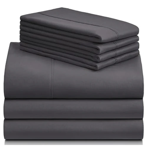 LuxClub 7 PC Split King Sheet Set, Breathable Luxury Bed Sheets, Deep Pockets 18" Eco Friendly Wrinkle Free Cooling Sheets Machine Washable Hotel Bedding Silky Soft - Dark Grey Split King
