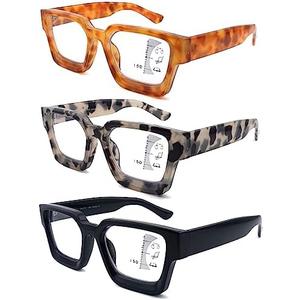 LOVIVY 3 Pack Progressive Multifocal Reading Glasses for Women Retro Square Multifocus Readers Blue Light Computer Glasses