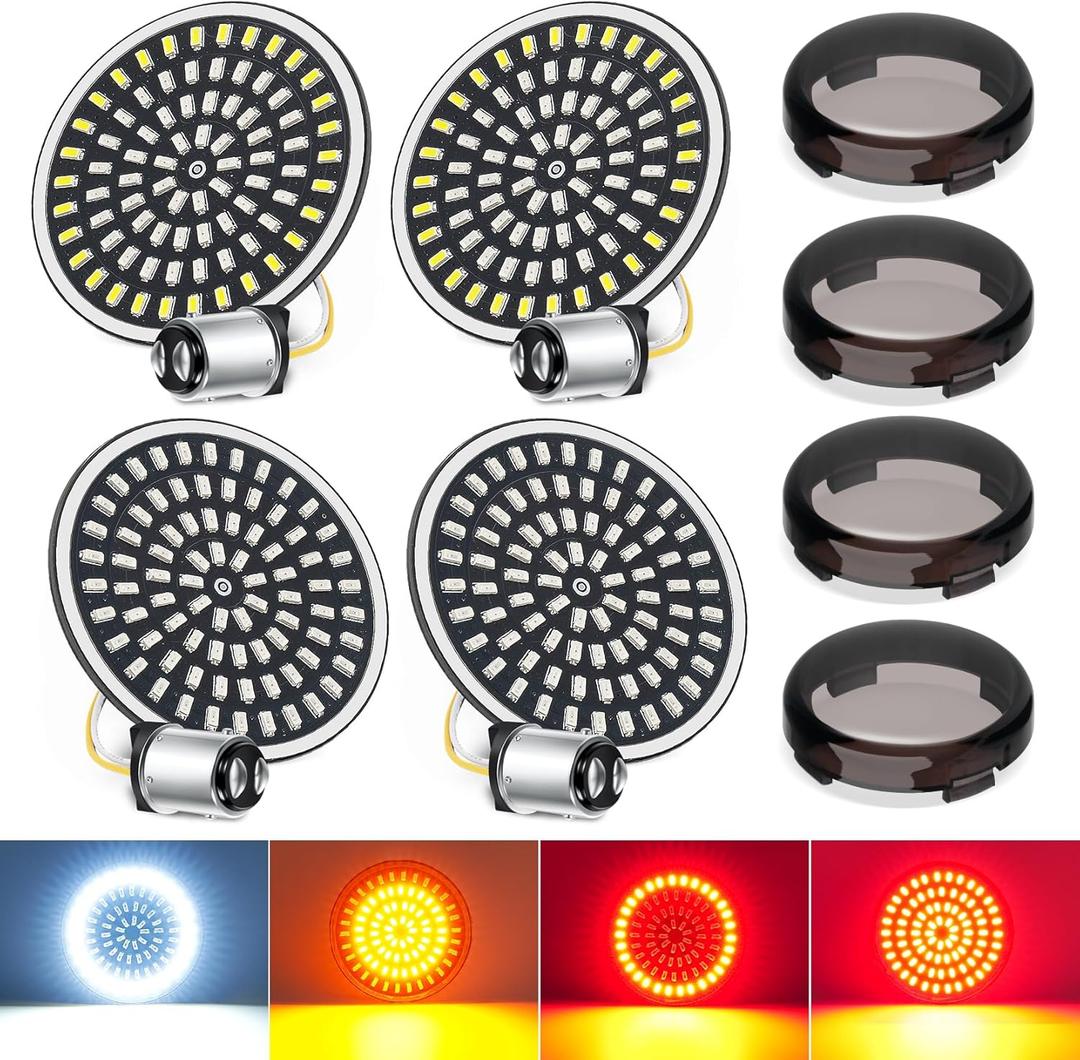 Amazicha 2inch LED Turn Signals, 1156 1157 Front Rear 81LEDs Turn Signals with 4 Smoked Covers Fit for Harley Touring Street Glide Electra Glide Road Glide Road King Dyna Sportster Softail 1986-2024