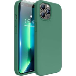 Miracase Designed for iPhone 13 Pro Max Case with Screen Protector,[Soft Anti-Scratch Microfiber Lining],Shockproof Liquid Silicone Rubber Phone Case Cover 6.7 inch, Acacia Green