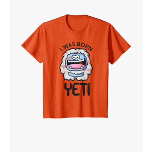 I Was Born Yeti, Abominable Snowman, Bigfoot Kids Sasquatch T-Shirt, Orange, Medium