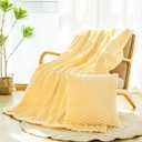 BNuitland Light Yellow Flannel throw blanket (50X71 inches) with Pillow Cover(18X18 inches), 300 GSM Cozy Warm Soft Fleece home decor Lightweight Bed Sofa Blanket for Adults, Suitable for All Seasons. (50x71 Inch Plus Pillow Cover)