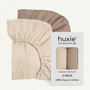 Crib Sheets Organic Cotton Muslin Fitted Crib Sheet Standard Size for Baby Boy and Baby Girl 52" x 28" Ultra-Soft and Breathable. 2-Pack(Fog/Stripe)