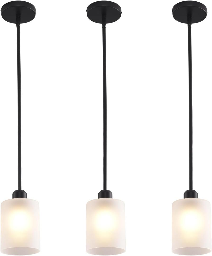 3 Pack Pendant Light Kitchen Island Pendant Lighting, Hanging Light with Frosted Glass Shade, Black Modern Indoor Hanging Lamp