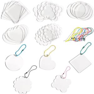 LiQunSweet 40Pcs Clear Acrylic Keychain Blanks Transparent Pendants with 20pcs of Acrylic Blanks & 20pcs of chain for Keychain DIY Crafts