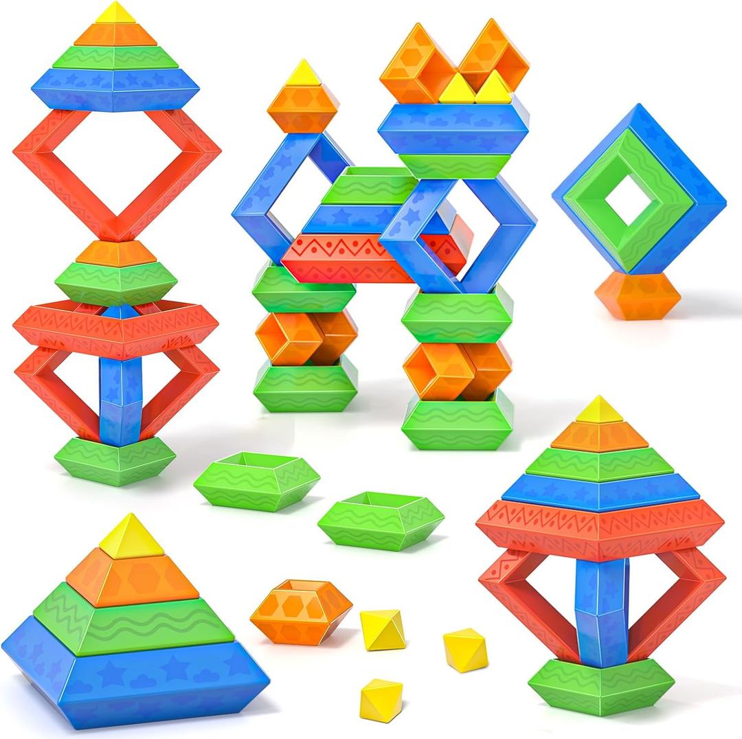 DIY Montessori Toys for 1-3 Year Old Boys Girls Toddlers Preschool Learning Activities 30 Pcs Stacking Building Blocks STEM Stackable Educational Sensory Gifts for Kids