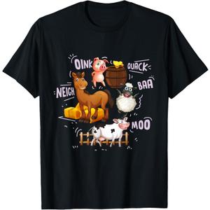 Cute Farm Animals with Sounds T-Shirt, Black, S