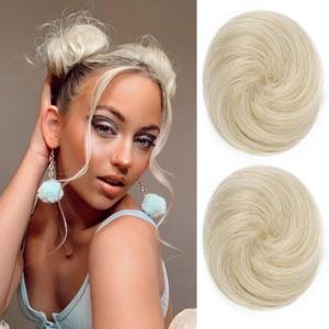 REECHO 2 PCS Mini Claw Clip in Messy & Cat Ears Hair Bun Extensions HB001 Wig Accessory Updo Hairpieces for Women (Pack of 2-3" Straight, Light Blonde)