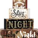 4 Pcs Wooden Christmas Nativity Table Sign Wooden Holy Night Decorative Signage Xmas Tiered Tray Decor Winter Centerpieces Farmhouse Block Set Xmas Table Sign for Home