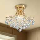 Bestier Modern Gold Crystal Semi-Flush Mount Chandelier Lighting Ceiling Light Fixture Lamp for Diningroom Bathroom Bedroom Livingroom 3 E12 Bulbs Required D13.5 inch X H11.6 inch