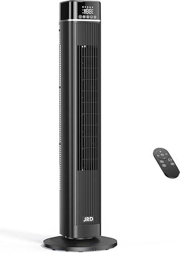 JRD Tower Fan, 90° Oscillating Fans with Remote, 40'' Quiet Cooling Fan with 3 Speeds,4 Modes,12H Timer, LED Display, 27ft/s Velocity, Bladeless Standing Fan Floor Fan for Bedroom Home Office Indoor