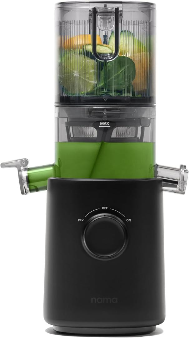 Nama J3 Compact Cold Press Juicer Space Saving & Self Feeding for Hands-Free Operation Lightweight, Portable Zero Waste Slow Masticating Juicer Easy Cleanup & Assembly - Black