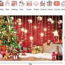 Red Christmas Backdrop Xmas Tree Shining Stars Gold Ball Santa Claus Photo Background Holiday Family Christmas New Year Birthday Party Decoration 7x5FT